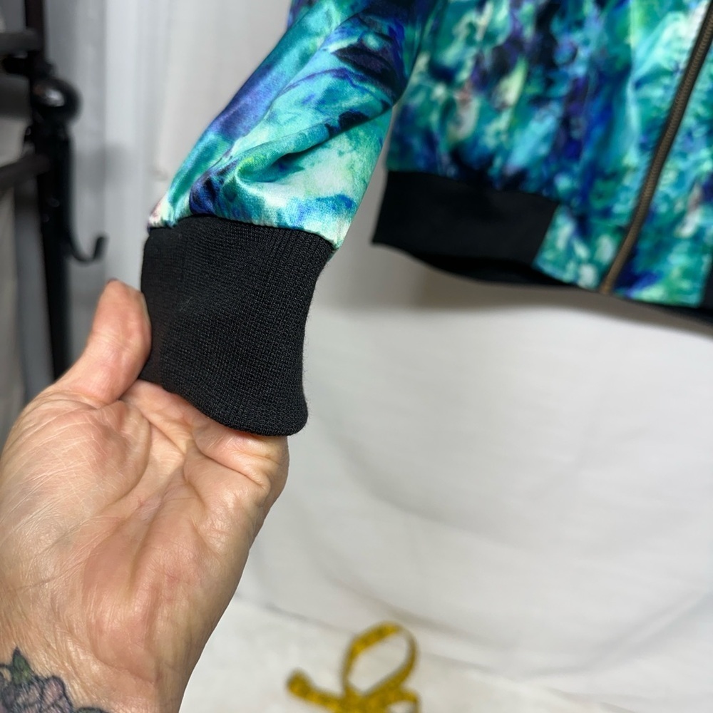 Allegra K Blue and Green Bomber Jacket - Picture 3 of 7